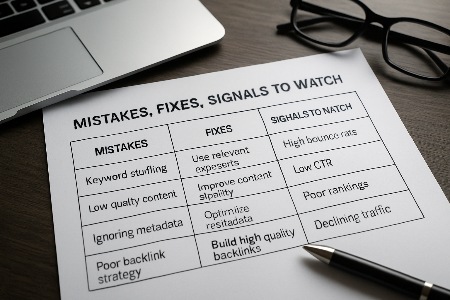 Illustration for Quick Reference Table: Mistakes, Fixes, and Signals to Watch related to ai driven seo best practices