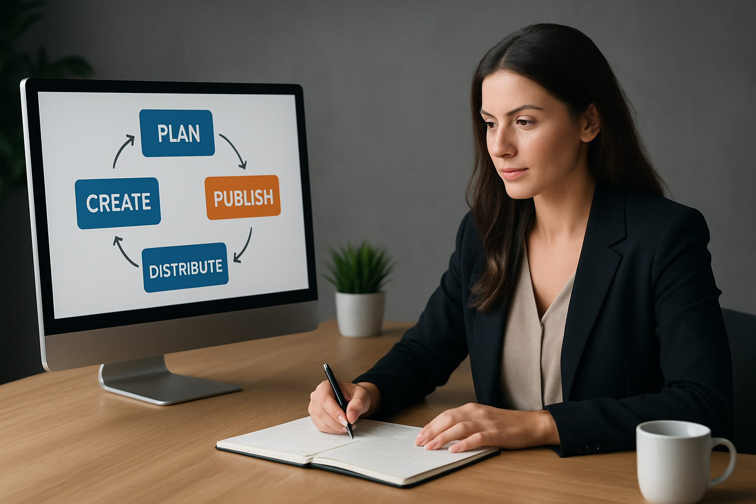 Illustration for Workflow: Plan, Create, Publish, and Distribute With Confidence related to are ai strategies effective for brand visibility