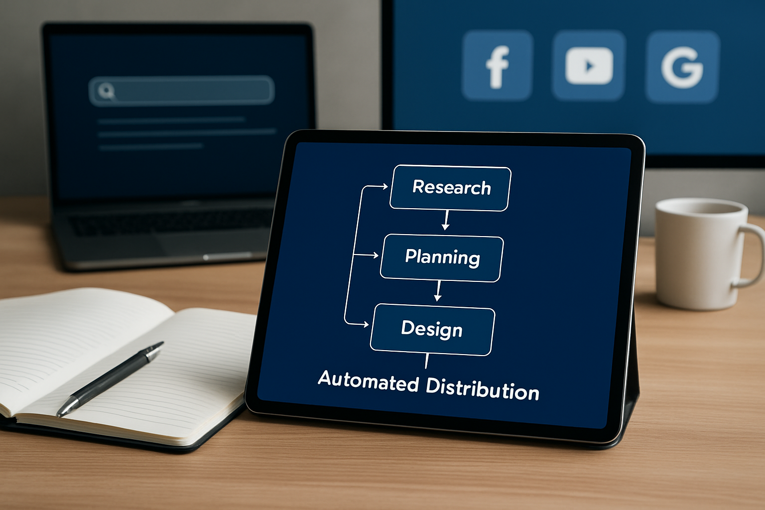 Illustration for Workflow Blueprint: From Research to Automated Distribution related to multi platform ai search engine integration for brands