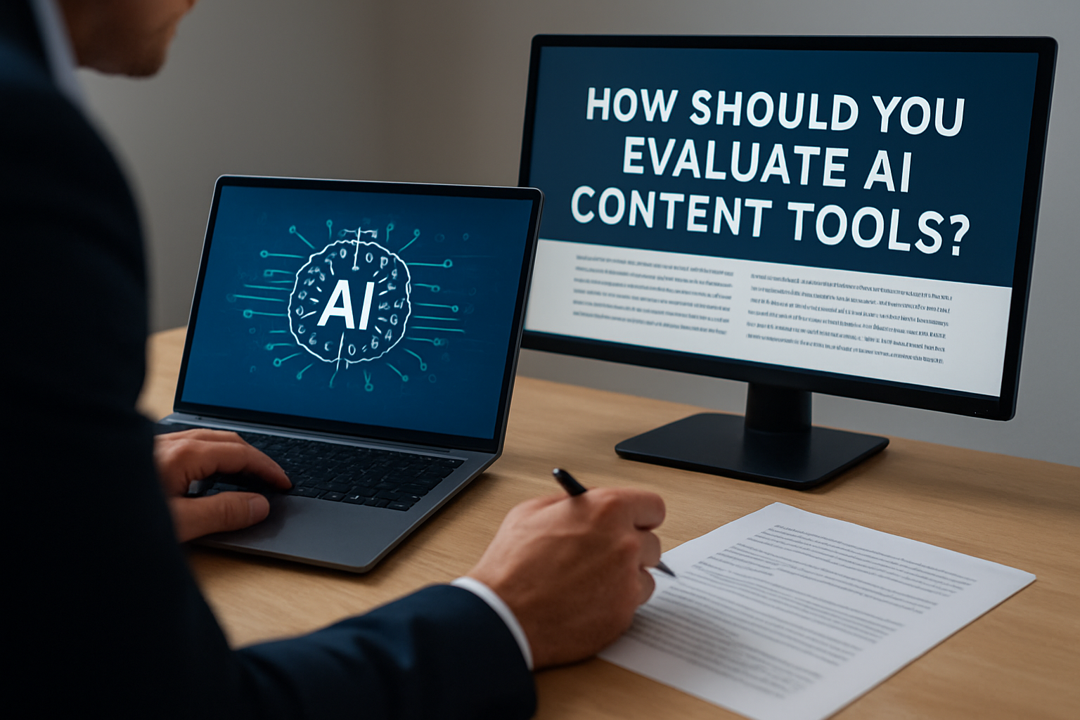 Illustration for How Should You Evaluate AI (Artificial Intelligence) Content Tools? related to which ai tools automate content creation for seo